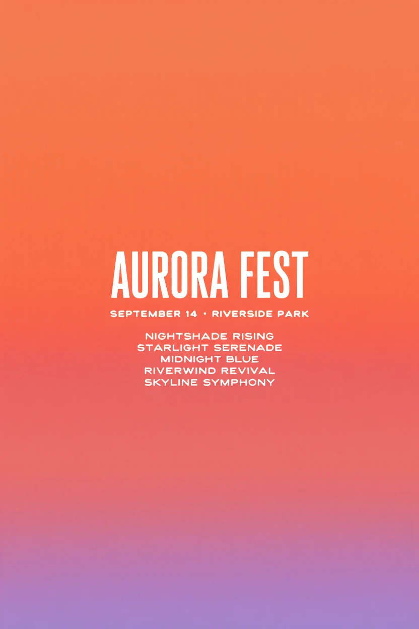 Festival poster with a bold "AURORA FEST" headline and a legible five-line lineup