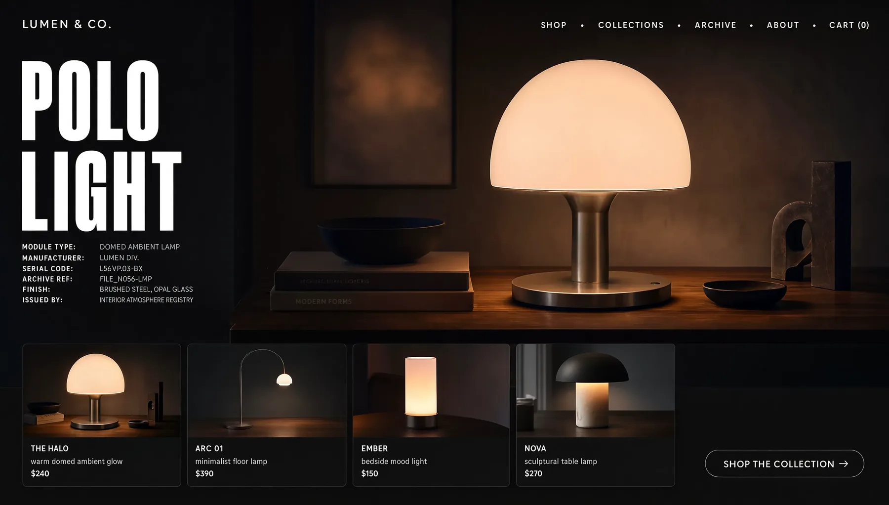 Official Reve 2.1 showcase: a lamp-store landing page design with product cards, prices, and legible UI text