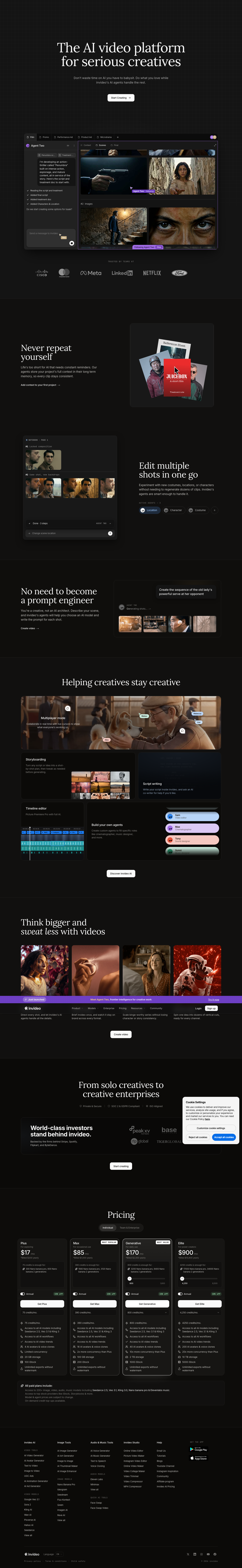 The invideo homepage, which puts storyboarding and a timeline editor side by side