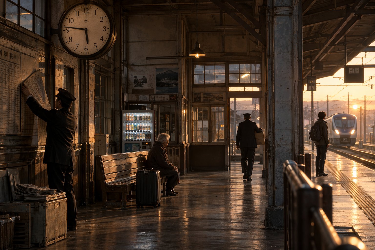 A station hall at sunset generated by the luna-lisa-alpha checkpoint in an LMArena battle
