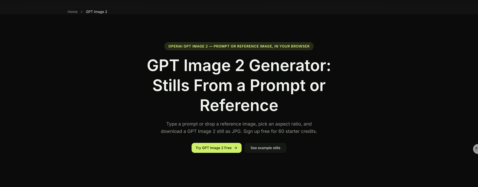 The GPT Image 2 generator page on Seadanse, showing the prompt or reference image entry point